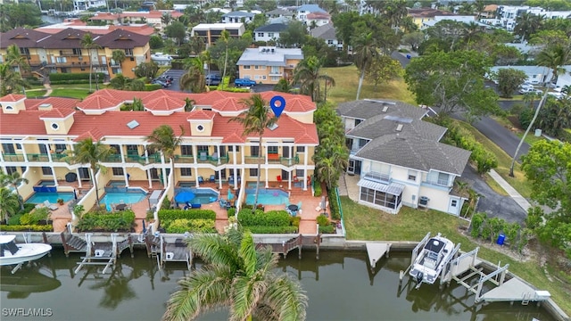 bird's eye view featuring a water view