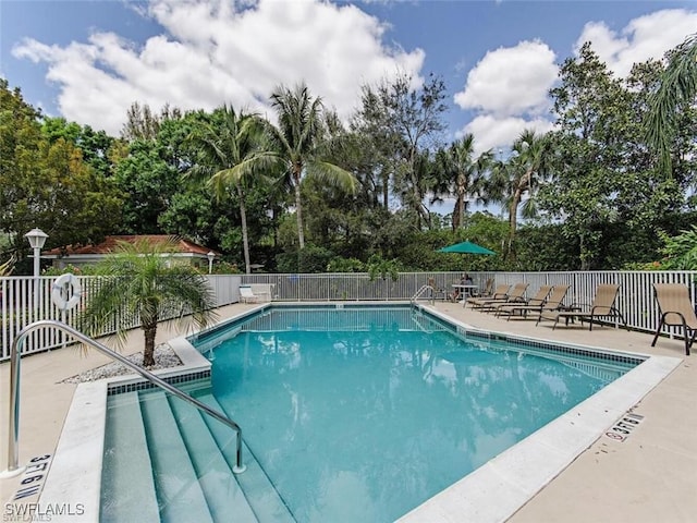 view of swimming pool featuring a patio area