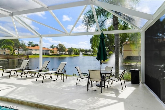 view of patio / terrace featuring a water view