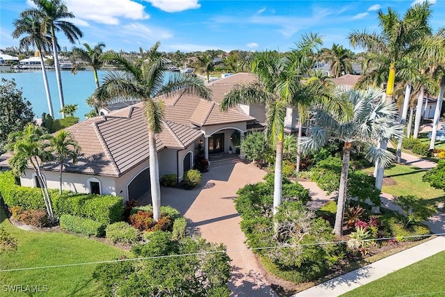 bird's eye view featuring a water view