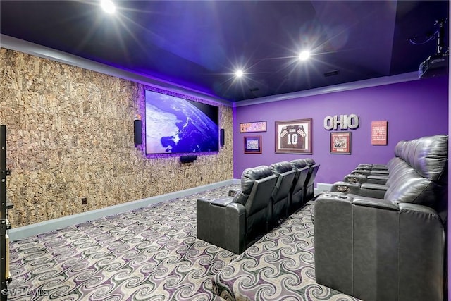 home theater room featuring carpet flooring