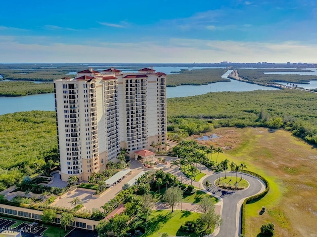 aerial view with a water view