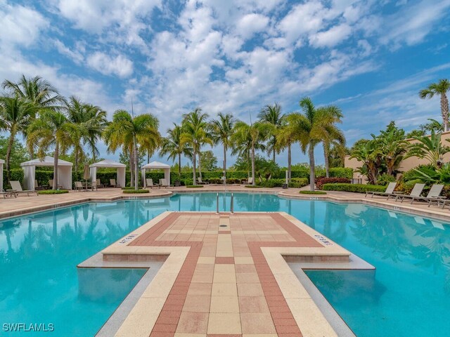 view of pool with a gazebo and a patio