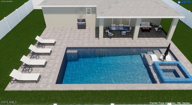 view of swimming pool with an in ground hot tub, an outdoor hangout area, and a patio