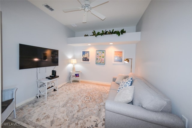 living room with ceiling fan