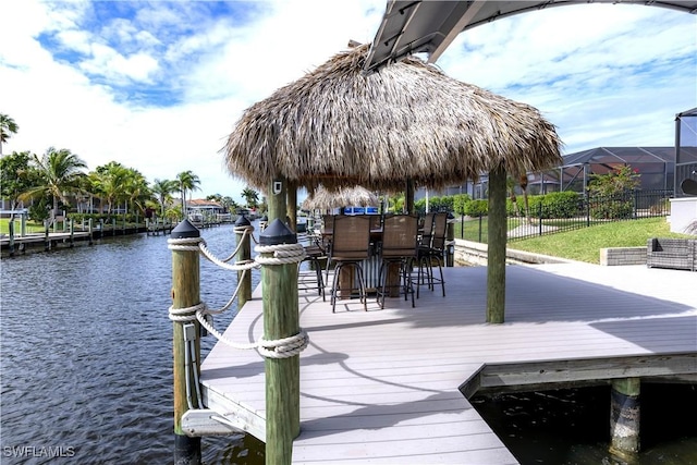 view of dock featuring a water view