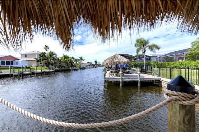 dock area featuring a water view