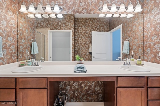 bathroom with vanity and an enclosed shower