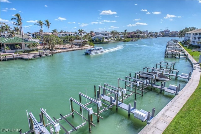 exterior space featuring a water view and boat lift