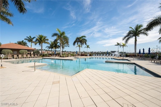 view of swimming pool featuring a patio