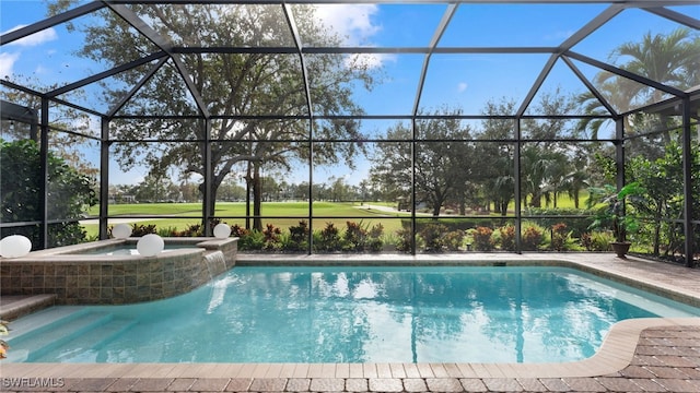 view of pool with glass enclosure