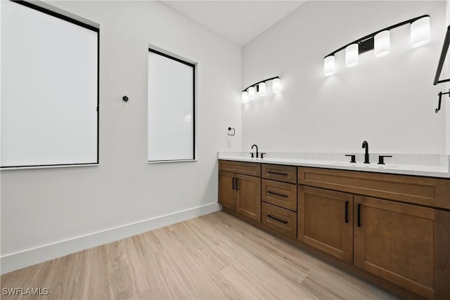 bathroom with hardwood / wood-style flooring and vanity