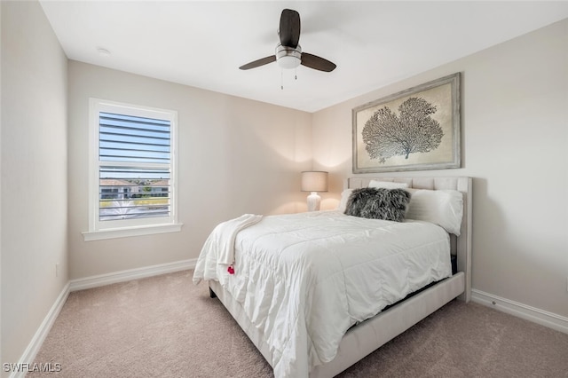 bedroom featuring carpet flooring and ceiling fan