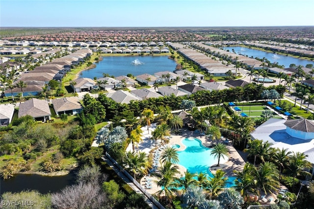 aerial view with a water view