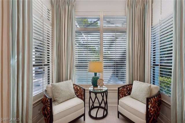 sitting room with wood-type flooring and a wealth of natural light