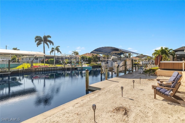 view of dock with a water view