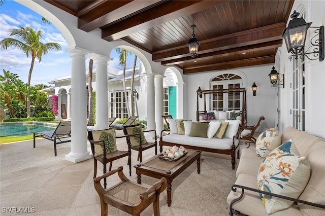 view of patio featuring outdoor lounge area and french doors