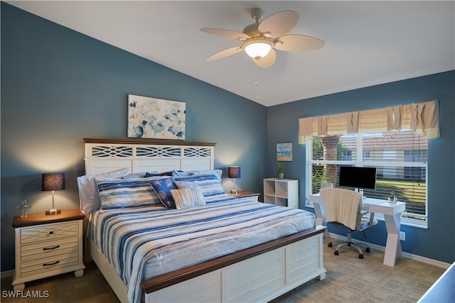 bedroom featuring carpet and ceiling fan