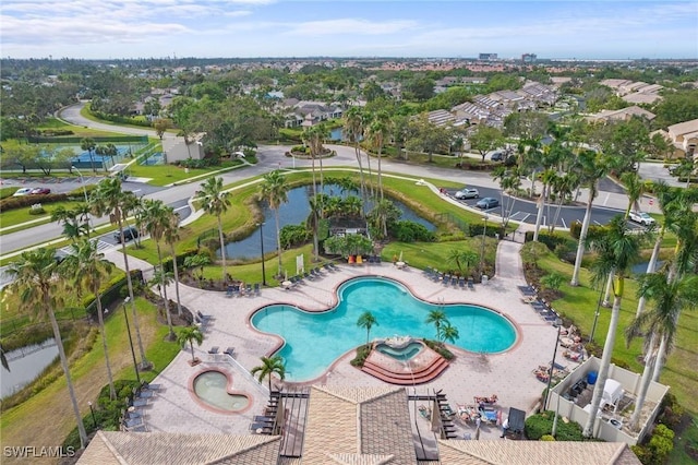 aerial view featuring a water view