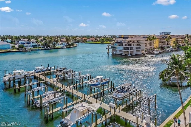 exterior space with a water view