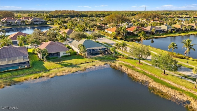 aerial view with a water view