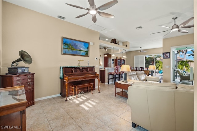 living room with light tile patterned floors