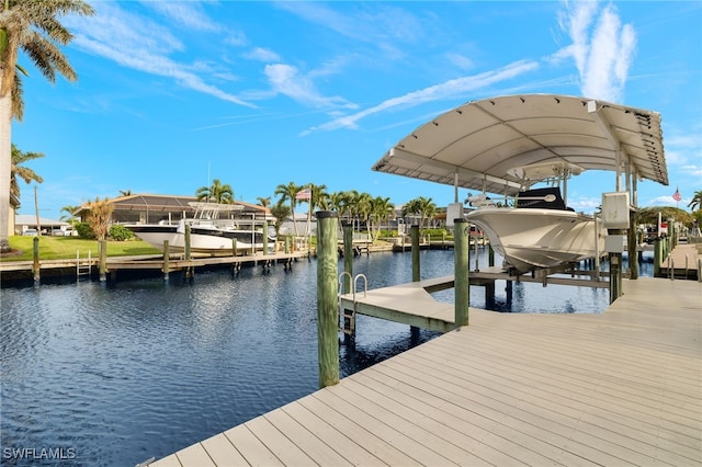 view of dock featuring a water view