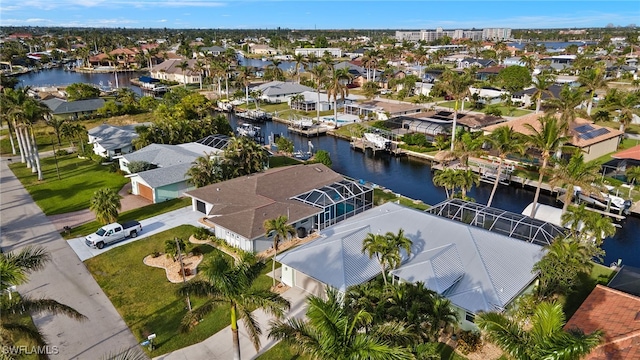 aerial view with a water view