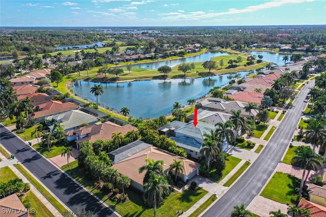 bird's eye view featuring a water view