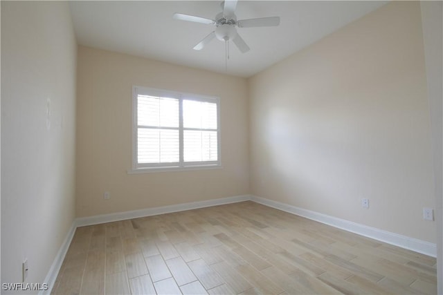 unfurnished room featuring ceiling fan and light hardwood / wood-style flooring