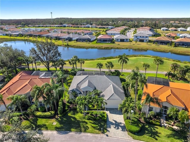 aerial view with a water view