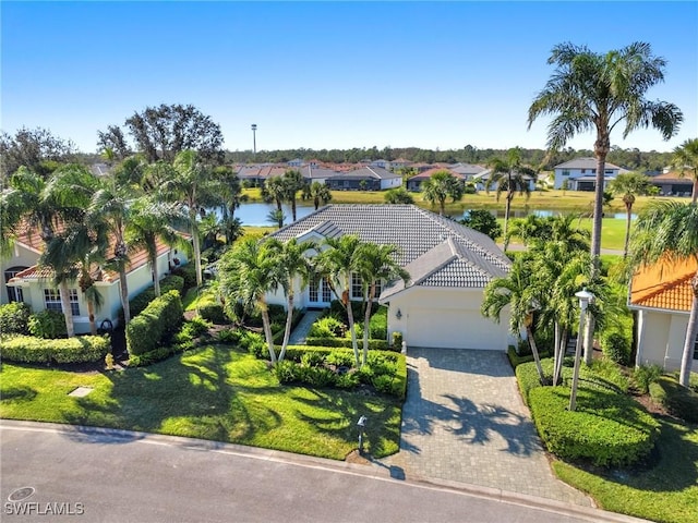 aerial view featuring a water view