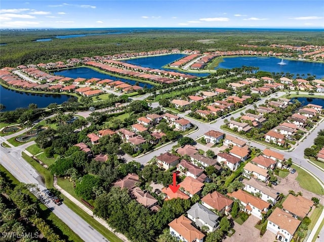 aerial view with a water view