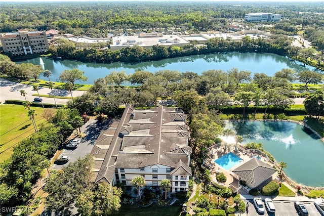 aerial view with a water view