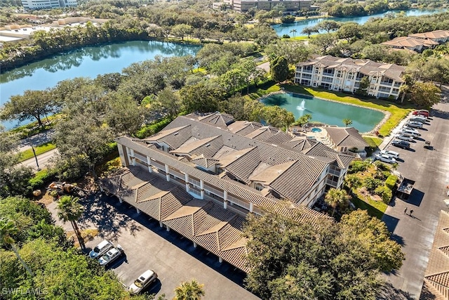 aerial view with a water view