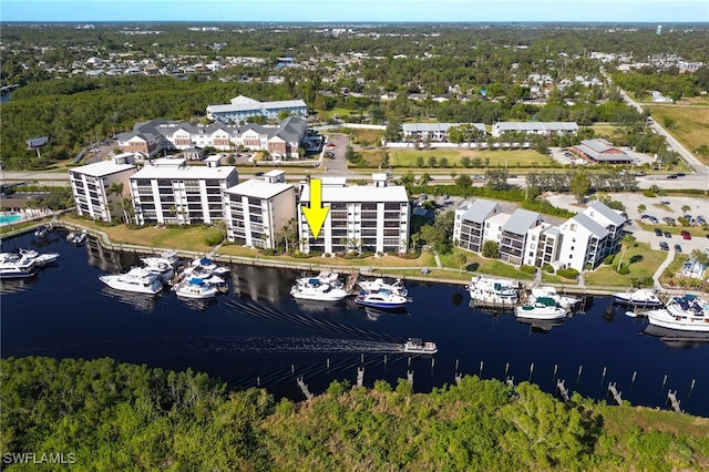 drone / aerial view featuring a water view