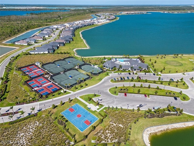 aerial view featuring a water view