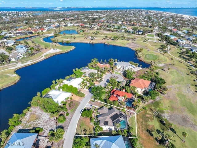 aerial view featuring a water view