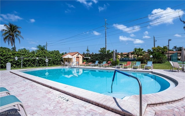 view of pool featuring a patio