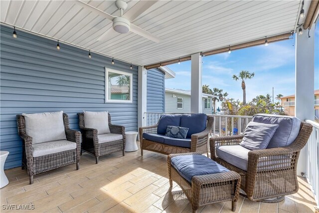 view of patio / terrace with ceiling fan and an outdoor hangout area