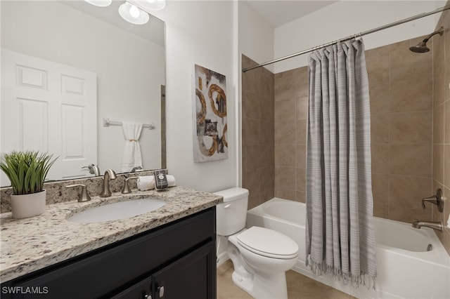 full bathroom featuring shower / tub combo, vanity, and toilet