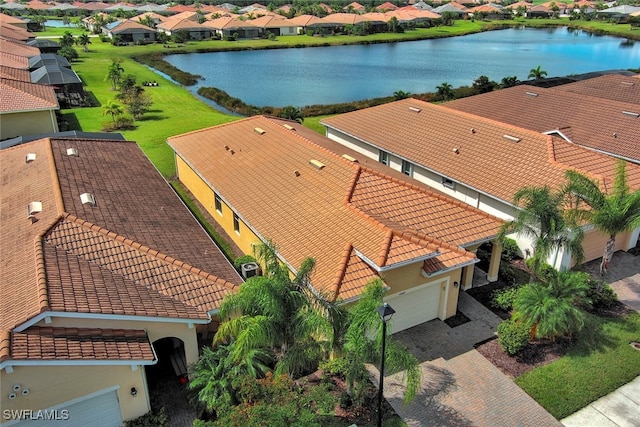 aerial view featuring a water view