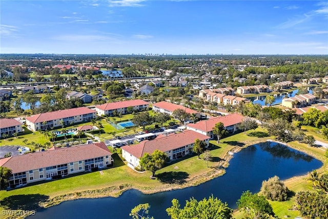 aerial view featuring a water view