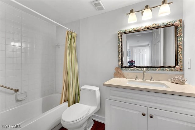 full bathroom with vanity, toilet, and shower / bath combo