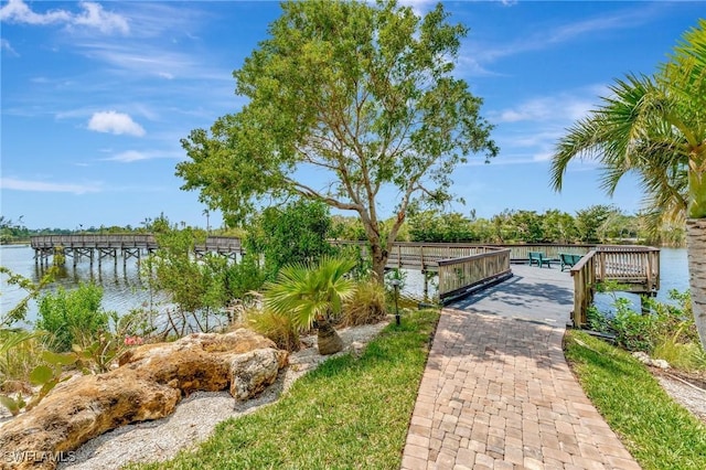 dock area featuring a water view