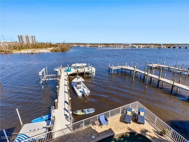 view of dock featuring a water view