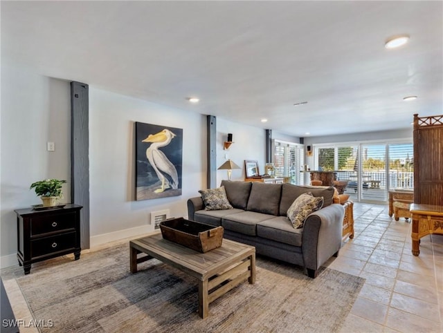 tiled living room featuring billiards