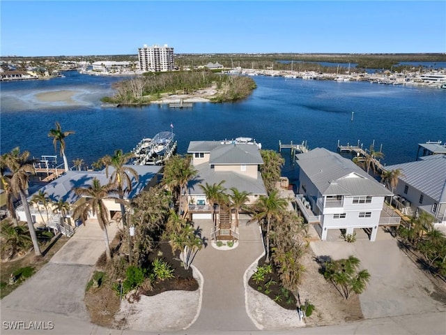 aerial view with a water view