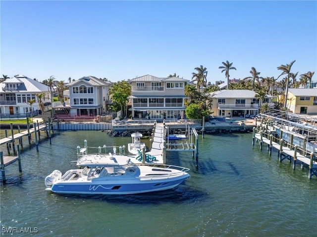 dock area with a water view