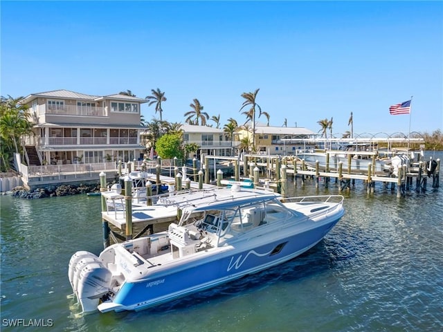 dock area with a water view